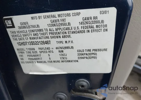 2002 Oldsmobile Bravada из США, поврежденный, VIN 1GHDT13S522128487